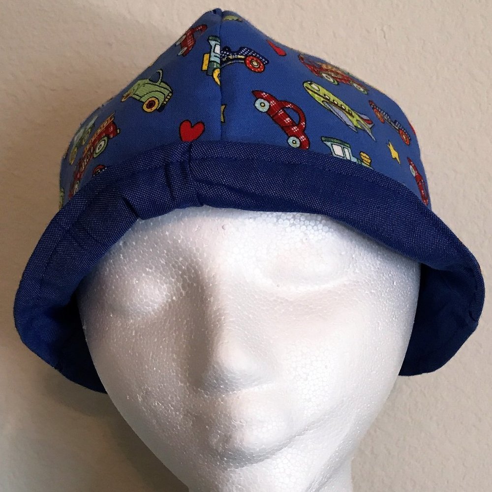 Little Boy's Handmade Reversable Blue Car Themed Hat 2-6 Years